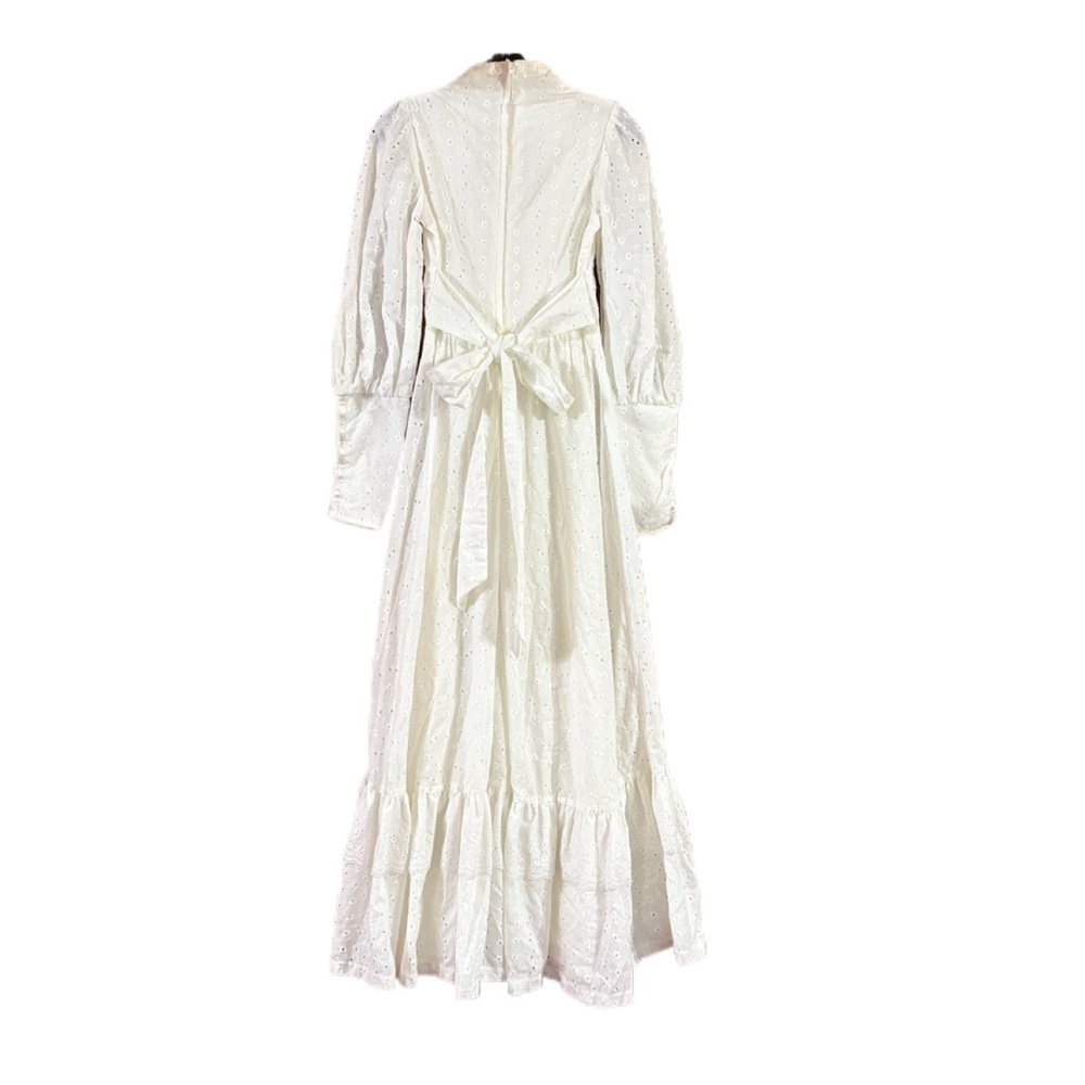 Vintage 1970s Gunne Sax White Long Sleeve Lace Dress - Picture 5 of 8